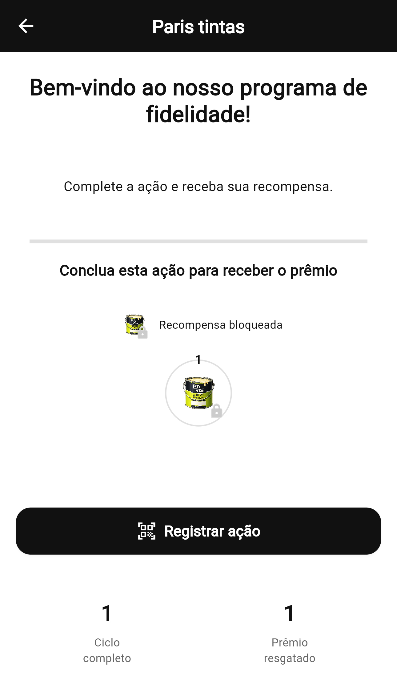 Tela de fidelidade para loja de tintas